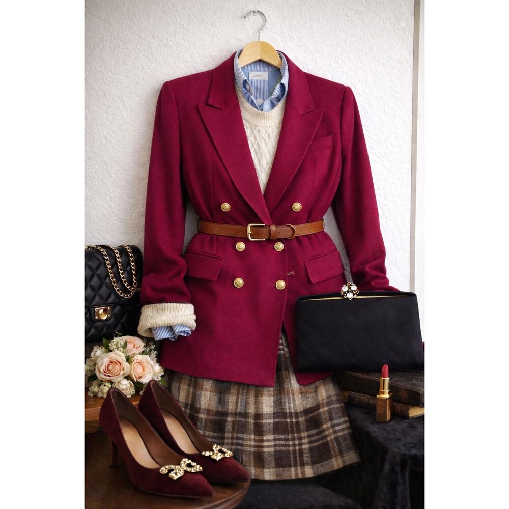 Talbots Petites 100% Wool Raspberry Double Breasted Blazer 6P USA